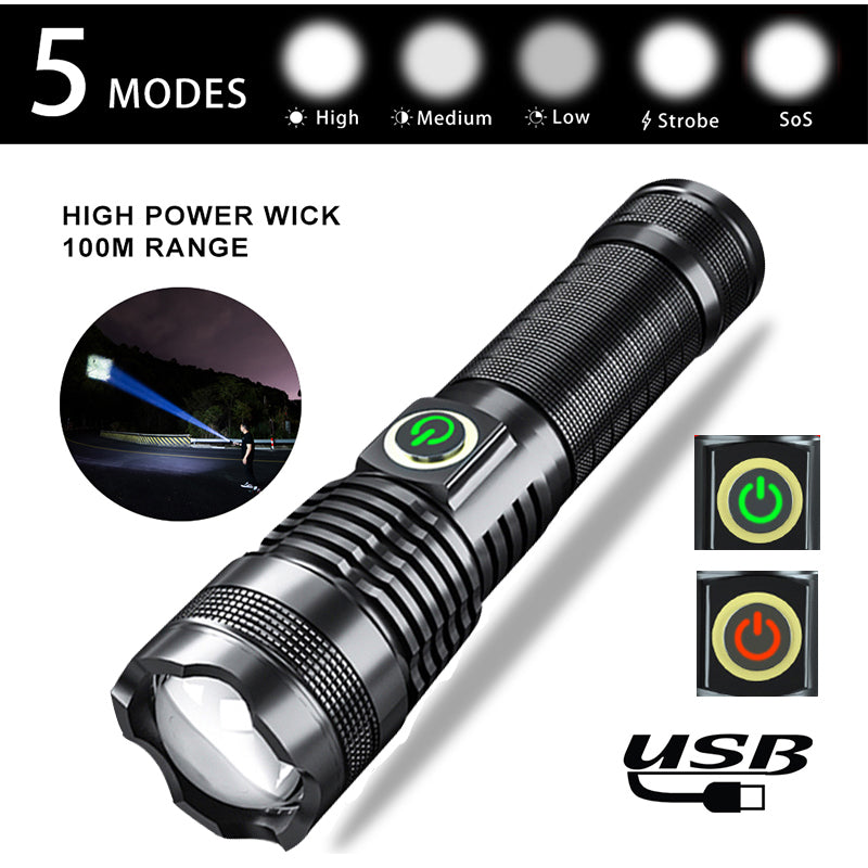 P50 USB Rechargeable Strong Light Zoom Flashlight