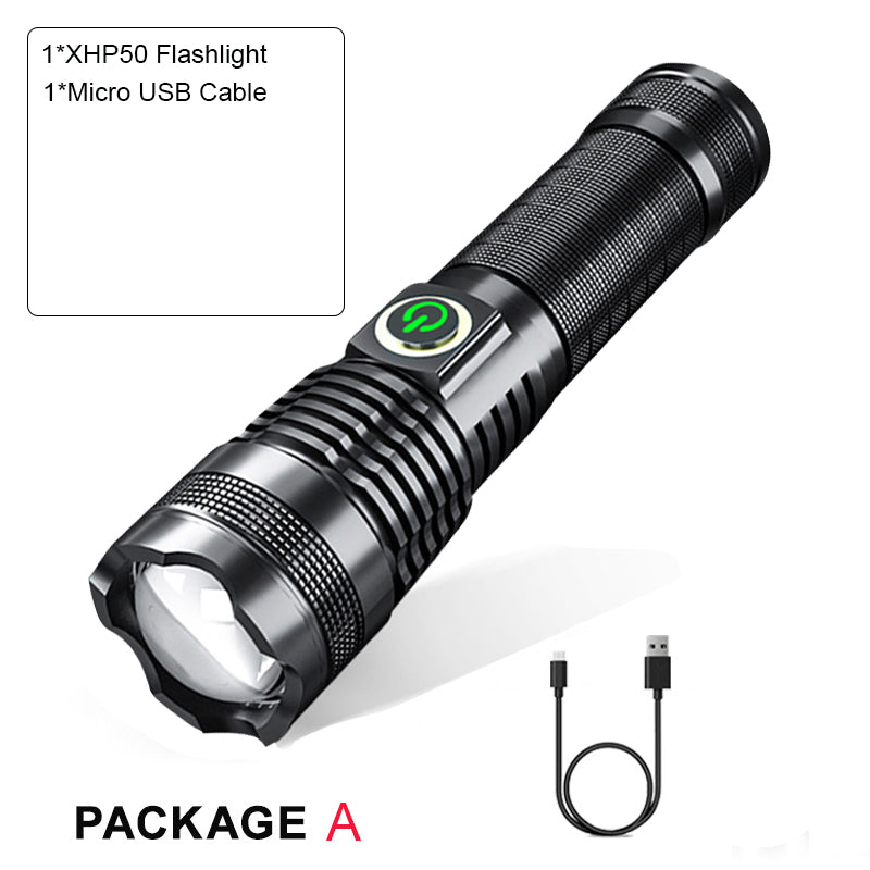 P50 USB Rechargeable Strong Light Zoom Flashlight
