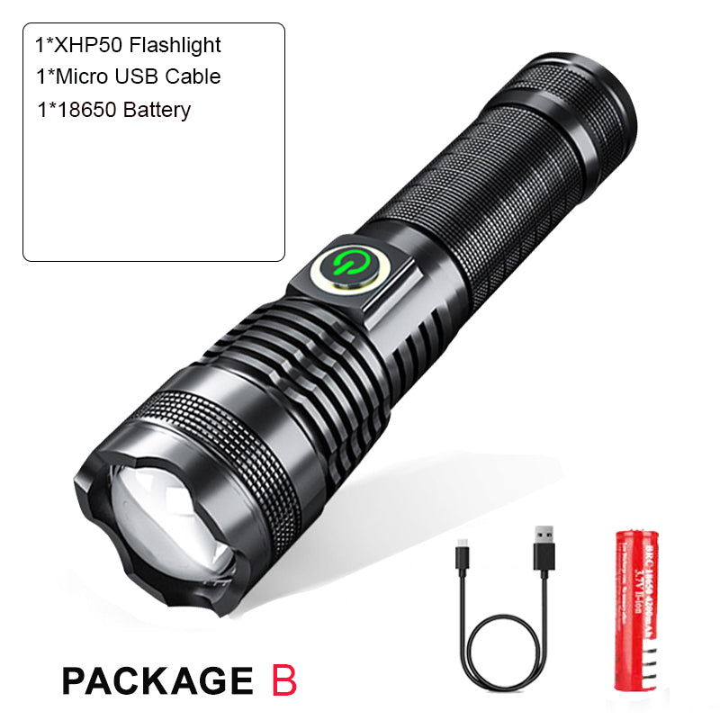 P50 USB Rechargeable Strong Light Zoom Flashlight