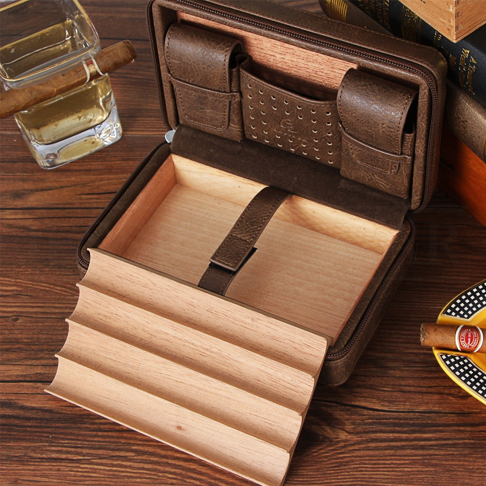 GALINER Portable Leather Cedar Wood Humidor