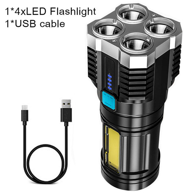 4-Core Super Bright Rechargeable Long-Range Flashlight
